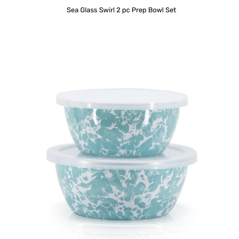 Golden Rabbit Prep Bowl Set of 2 with LID-sea glass hand-swirled bowls  NIB